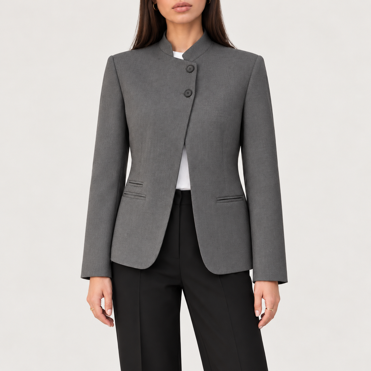 Leonora Blazer com gola alta – Cinza – Blazer em detalhe