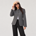 Blazer Feminino Gola Alta Assimétrica Leonora — Cinza — imagem 7