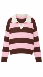 Marit – Gestreifter Strickpullover, Rosa/Marrom