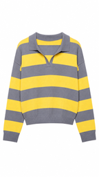 Marit – Gestreifter Strickpullover, Cinza/Amarelo