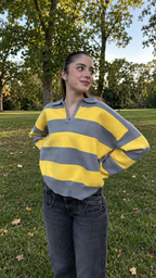 Marit – Gestreifter Strickpullover, Cinza/Amarelo