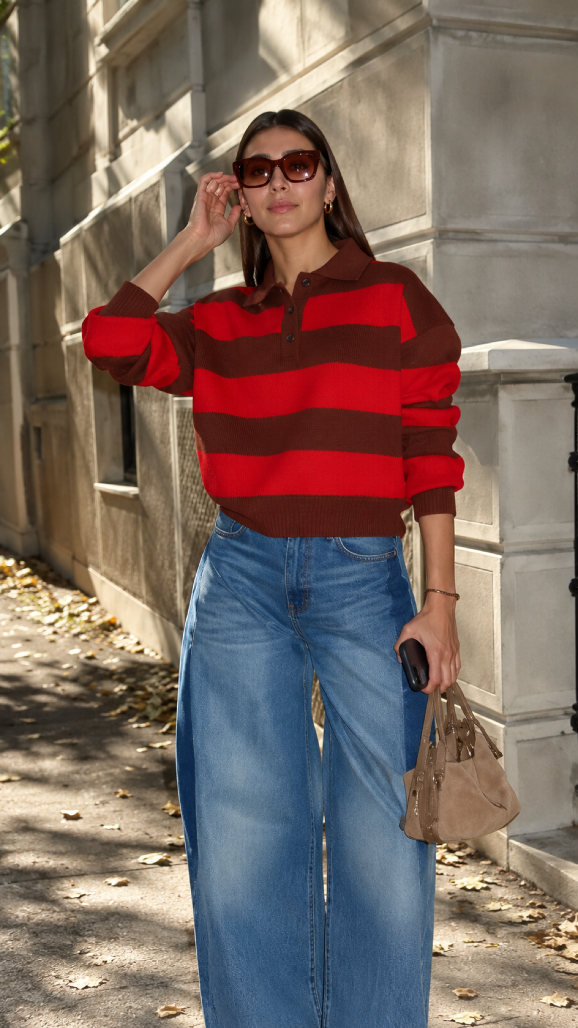 Marit – Gestreifter Strickpullover, Vermelho/Marrom