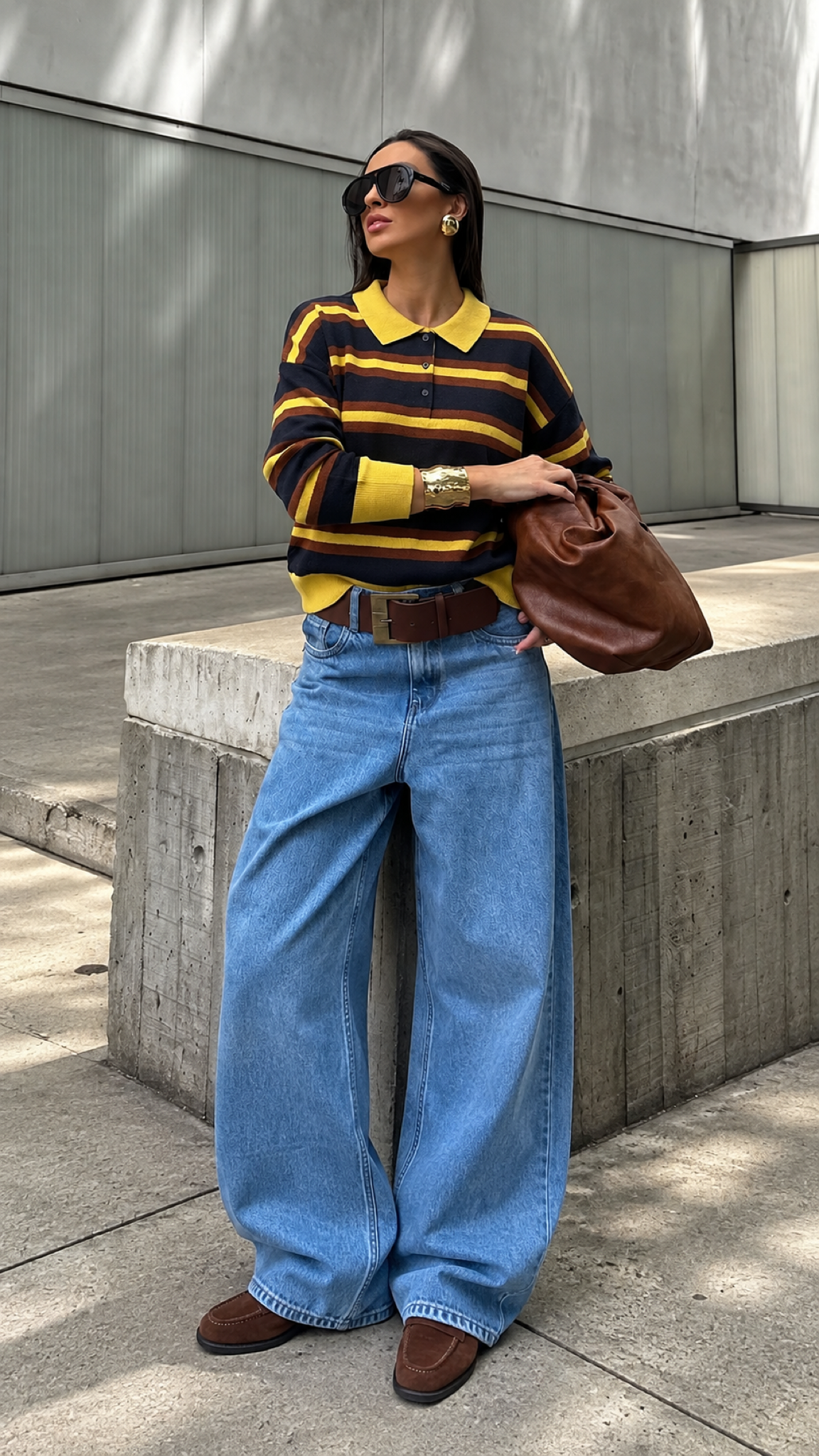 Marit – Gestreifter Strickpullover, Azul-escuro/Amarelo