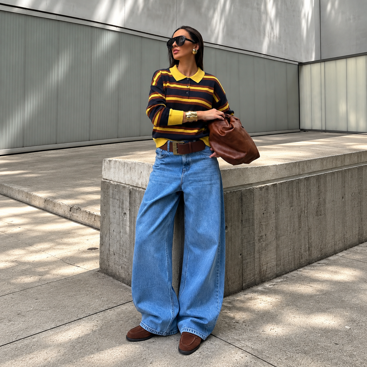 Marit – Gestreifter Strickpullover, Azul-escuro/Amarelo