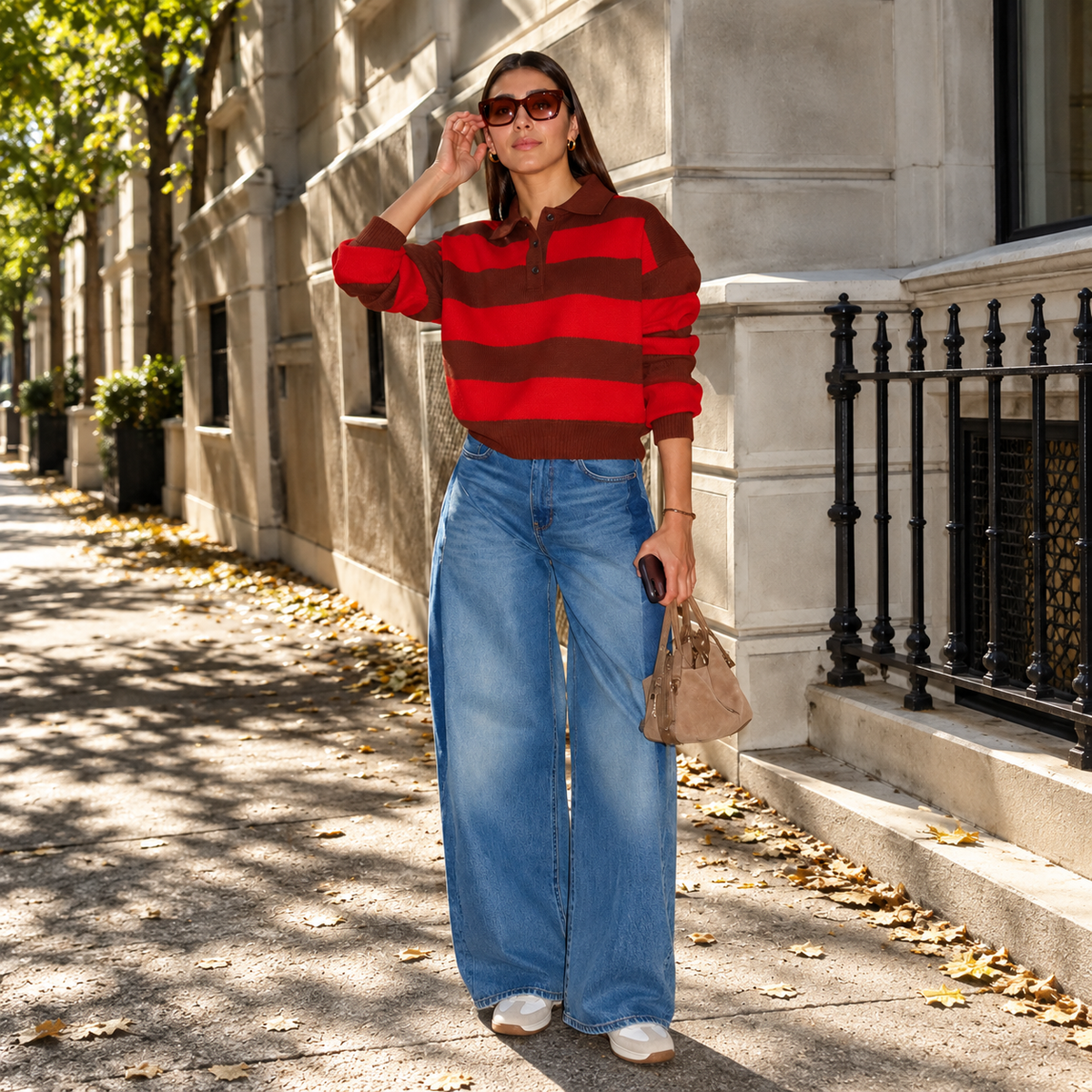 Marit – Gestreifter Strickpullover, Vermelho/Marrom
