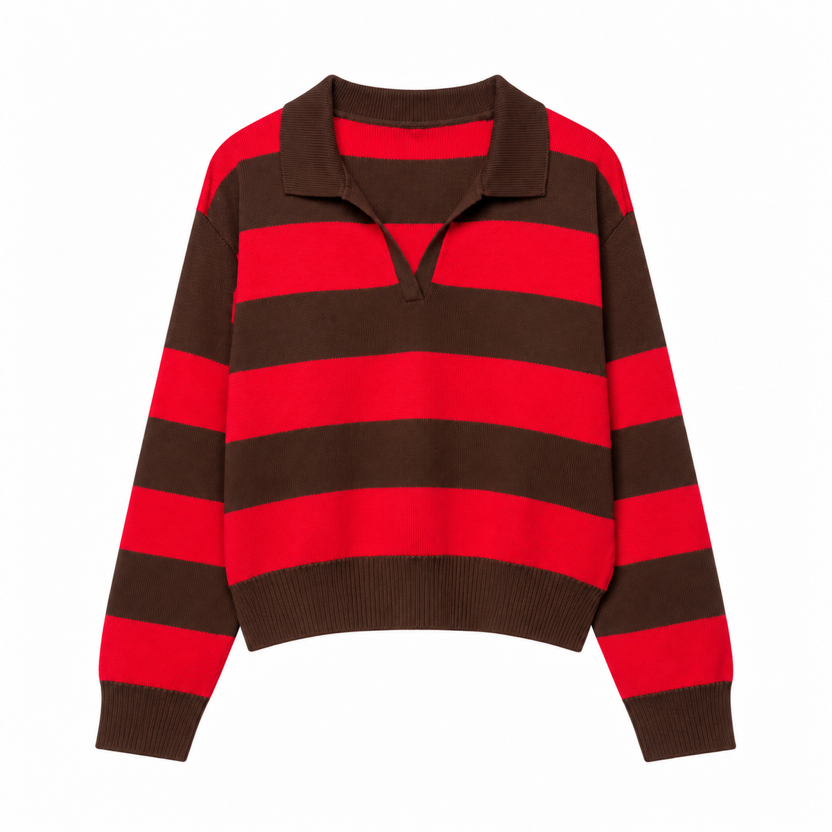 Marit – Gestreifter Strickpullover, Vermelho/Marrom