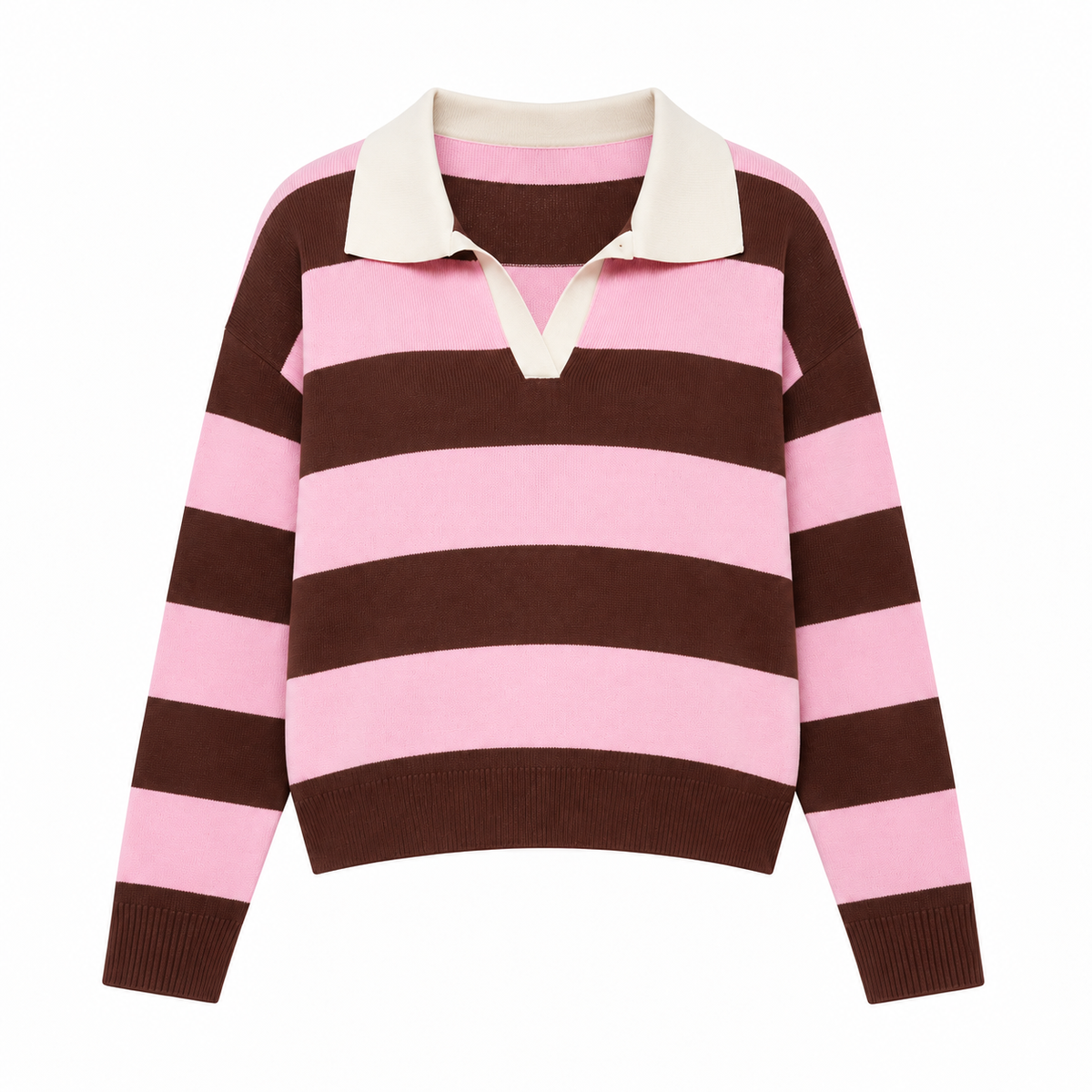 Marit – Gestreifter Strickpullover, Rosa/Marrom