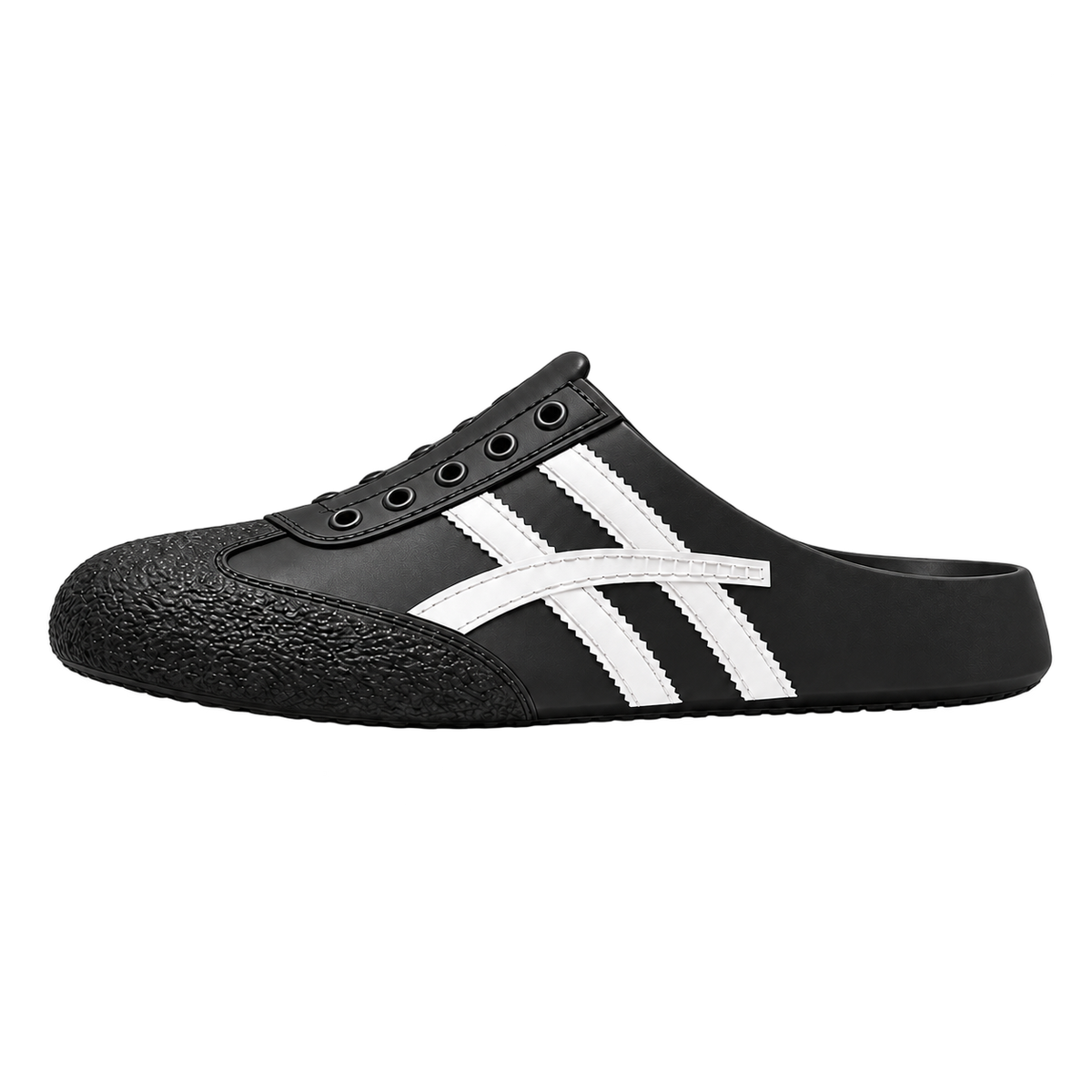 Mule feminino Lia preto, vista lateral, fundo transparente