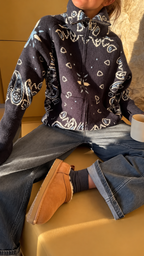 Silja Jacquard-Cardigã mit Paisleymuster – Cinza-escuro