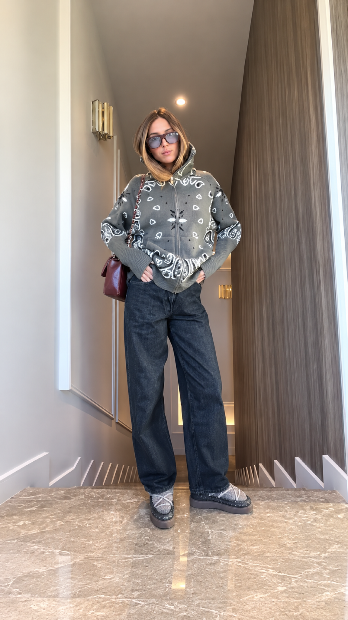 Silja Jacquard-Cardigã mit Paisleymuster – Cinza-claro