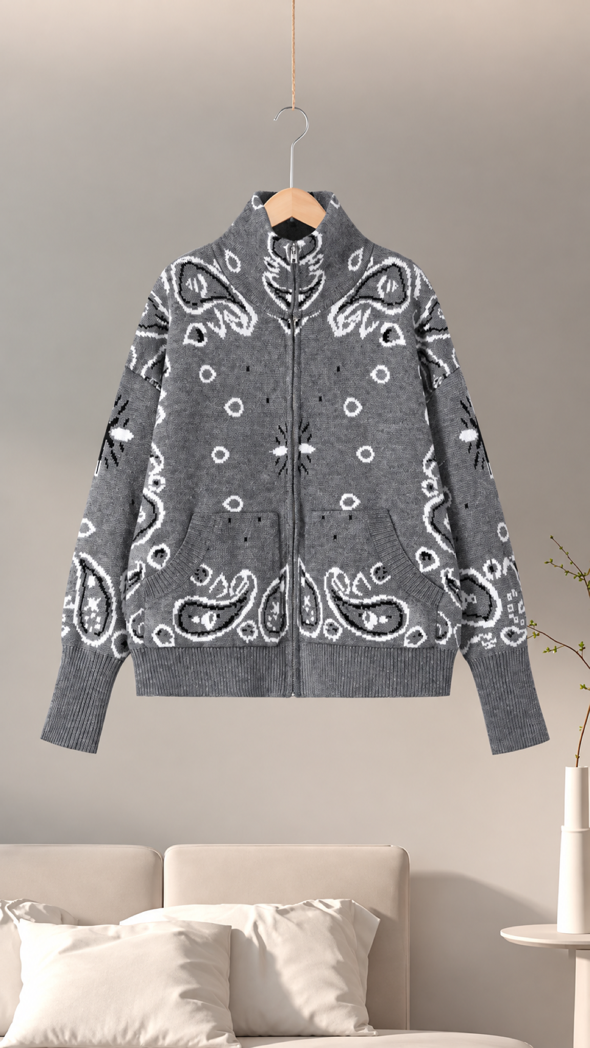 Silja Jacquard-Cardigã mit Paisleymuster – Cinza-claro