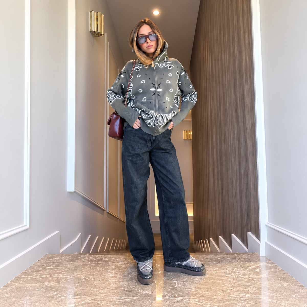 Cardigã Feminino Jacquard com Zíper Silja — Cinza-claro — imagem 7
